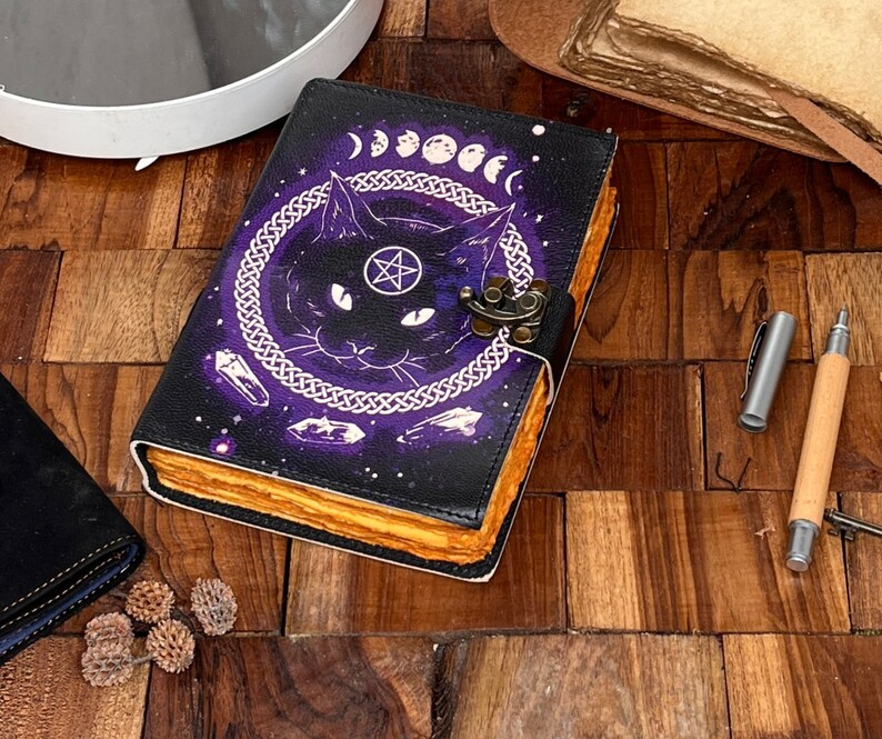 Egyptian Bastet's Lunar Leather Journal