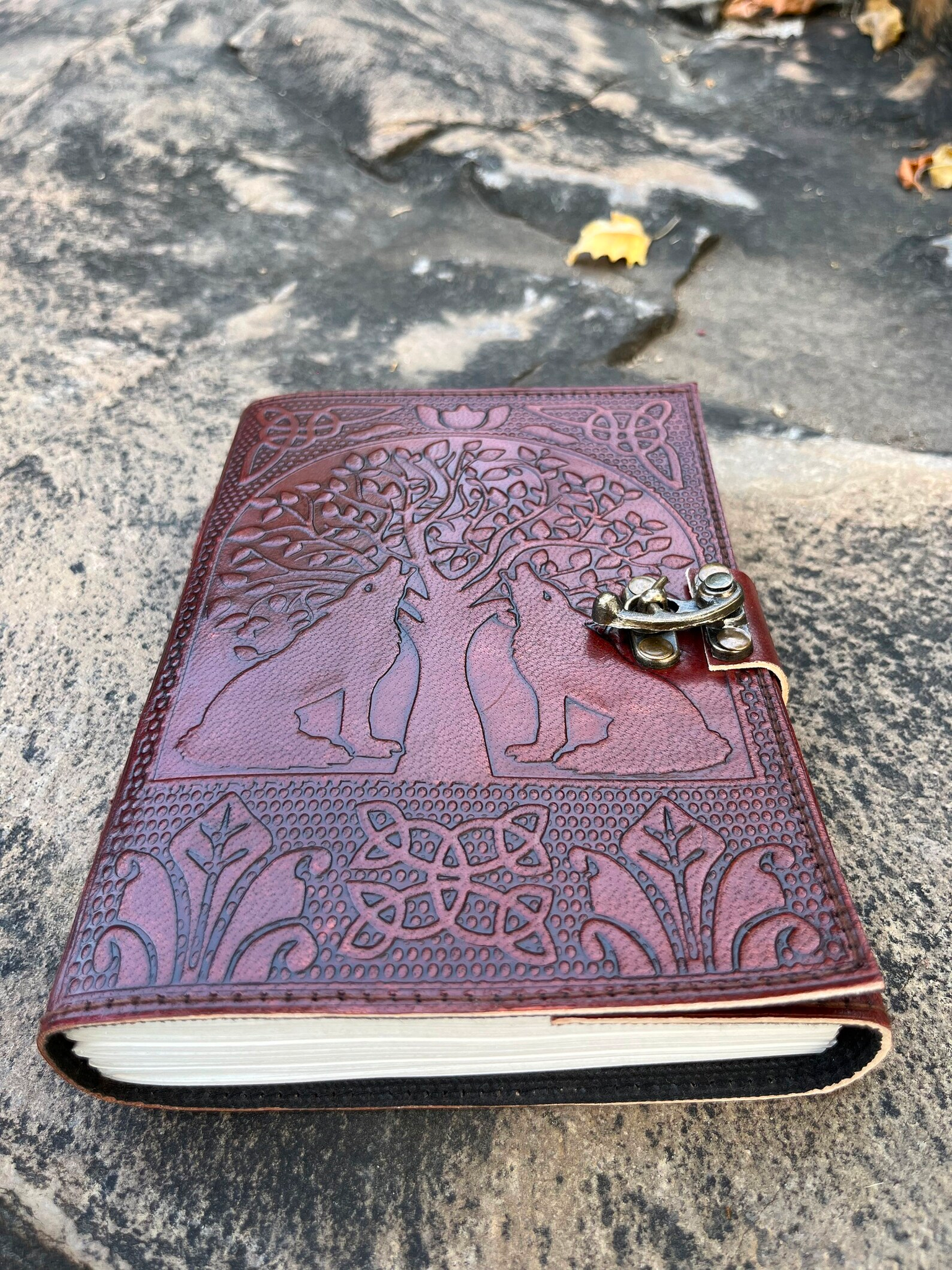 Vintage Wolf Tree Embossed Leather Journal